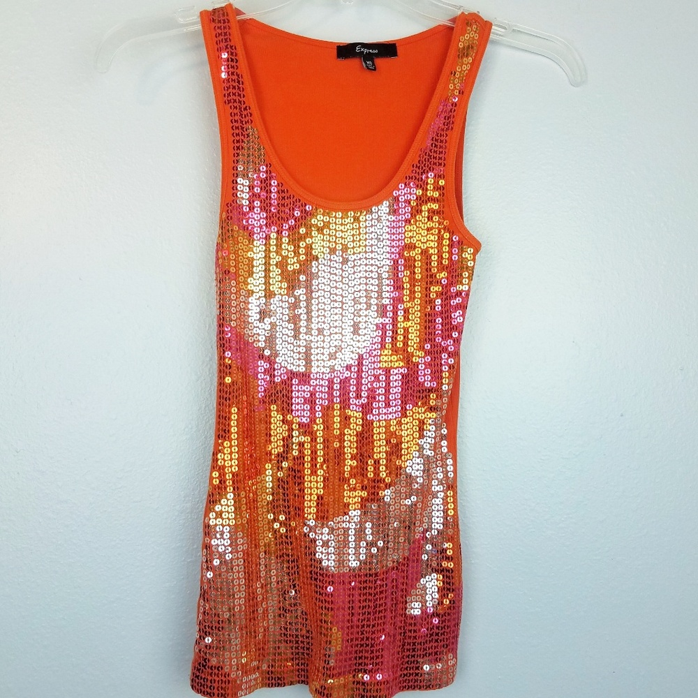 Express orange sequined tank top